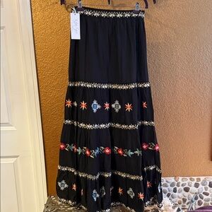 Kyle Seo Hand Embroidered Black Maxi Skirt XL (runs small)